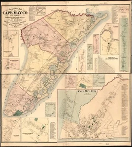 Mappa topografica 20"" x 24"" 1872 della contea di Cape May New Jersey - Foto 1 di 1