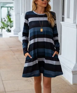 Sucrefas Damen Medium Navy & Gray Stripe Pocket Shift -NEU- OVP - Bild 1 von 5