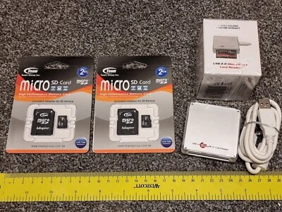2 x 2GB MICRO SD MEMORY STORAGE CARDS USB MULTI READER BRAND NEW! Job Lot Camera - Image 1 of 4
