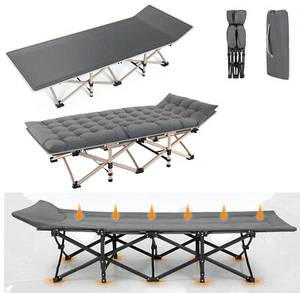 Heavy Duty Folding Camping Cot Hiking Travel Military Wide Bed w/ Mattress & Bag - Picture 1 of 13