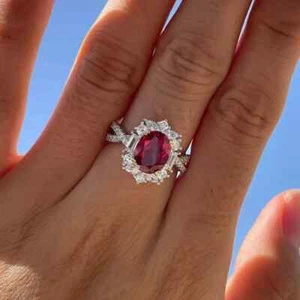 4.60 Ct Oval Natural Ruby Diamond Ring 14K Solid White Gold Size 7 - Picture 1 of 5