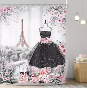 Black Dress Paris Shower Curtains with Hooks - Picture 1 of 1