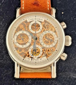 On Time! Chronoswiss Opus CH 7523 Skeleton Watch Stainless Steel Genuine Ostrich - Picture 1 of 12