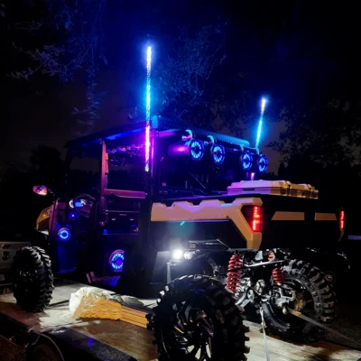 Antena espiral de luz látigo KEMIMOTO 2 PIEZAS 4 pies 366 modos con bandera y control remoto para ATV UTV Foto 1 de 4
