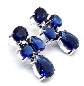 Blue Tanzanite Gemstone 925 Sterling Silver Jewelry Stud Earring Size-1.50" - Picture 1 of 7