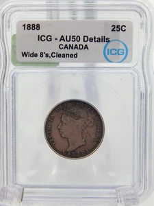1888 Canada Quarter 25 Cent Coin ICG Graded EF50 DETAILS - Wide 8's (BT467) - Picture 1 of 4