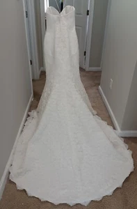 New W/ Tags Oleg Cassini Ivory Strapless Lace Trumpet Wedding Gown Dress Size 2 - Picture 1 of 17