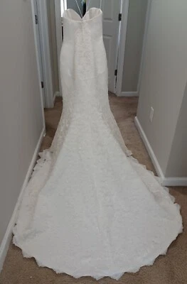Nuevo Con Etiquetas Oleg Cassini Marfil Sin Tirantes Encaje Trompeta Vestido de Boda Vestido Talla 2 Foto 1 de 4