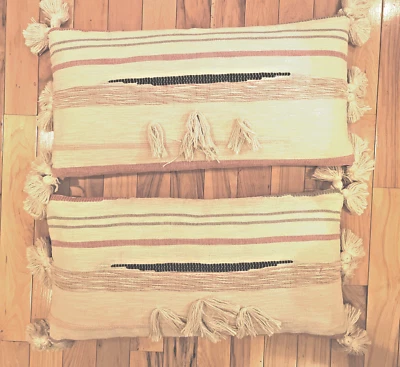 NEW! 2 Sewell Cotton Lumbar Pillows Dakota Fields/Creative Co-op 14''X 28''X4" - Image 1 of 4