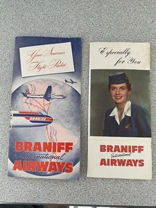 Lot of 2 1950s BRANIFF AIRWAYS Outer Folder + 1956 Full Color 28 Pg Maps & Guide - Picture 1 of 10