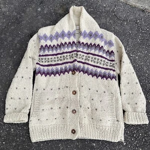 Nomad Handknits 100% Pure Wool Button Up Cardigan Sweater Ireland Fisherman - Picture 1 of 12