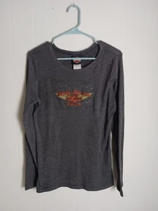 Harley Davidson Long Sleeve Gray Tee Women's Size XL - Picture 1 of 9