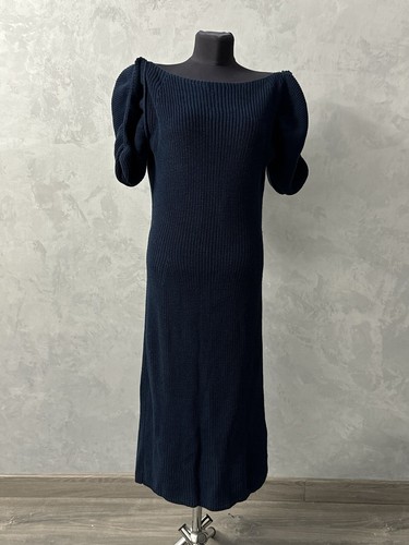 Abito donna lungo Fendi lana cashmere lavorato a maglia blu taglia 42 Made in Italy