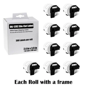 9Rolls 62mmx100mm White Paper Shipping 300 Labels DK-1202 For Brother QL-710W - Picture 1 of 24