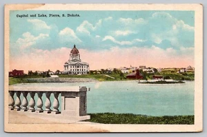 Postcard: Capitol and Lake, Pierre SD, White Border, Unposted - Picture 1 of 2
