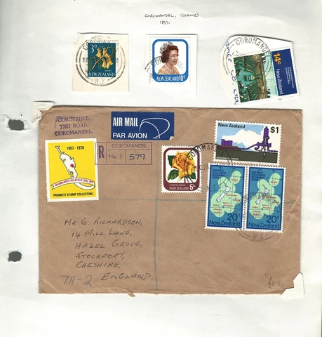New Zealand Airmail Cover to Cheshire England 1978 Coromandel Cancels Var Years Cover