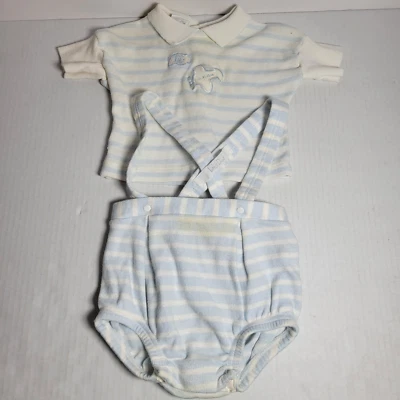 Vintage Baby Dior Boy 2 Piece Shirt Set Airplane Striped 6 Months Outfit - Image 1 of 4