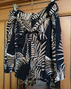 H&M Black Boho Palm Leaf Tropical Tie Fit Flare Loose Bermuda Shorts XL 16 - Picture 1 of 10