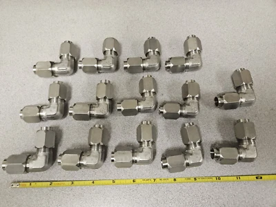 Male Union Elbow 90° 1/2" Male JIC/AN  Stainless Steel w/ nuts /sleeves 14pc lot - Image 1 of 4