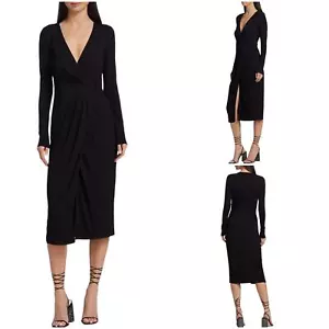 Vestido Good American Negro Sobrepelliz Cuello en V Manga Larga Brillante Envolvente Talla 4 | XL - Imagen 1 de 10