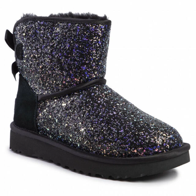 UGG Australia Classic Mini Bow Cosmos Boots for Women, Size 8 - Black