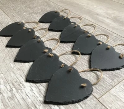 X20 Handmade Slate Heart Chalkboard Name Tags Wedding Favours Shabby Chic 8cm - Image 1 of 4