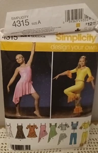 Simplicity Pattern #4315 Girl's Dance Dresses, Top, Pants Skirt New Size 7-16 - Picture 1 of 5