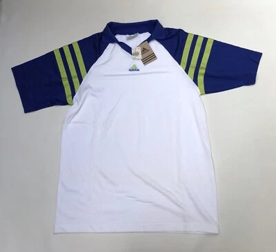 Винтажная футболка-поло Adidas Jersey в 3 полоски белая синяя мужская L сделано в США новая из старых запасов - Изображение 1 из 4