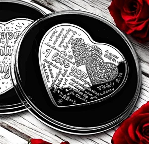 Large HAPPY VALENTINE'S DAY Heart Shaped Silver Commemorative. Gift/Present - Picture 1 of 16