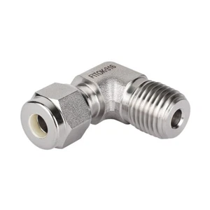 FITOK 5/16 in Tube OD x 1/4 Male NPT 316 SS 90 Degree Elbow Compression Fitting - Picture 1 of 1