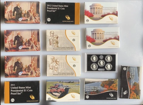 6 STATE QUARTER SETS - 3-SILVER, 3-CLAD and 7 - $1 PRESIDENTIAL SETS Cover