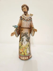 Heiliger Franz von Assisi geschnitzte Resin Figur rote Vögel Hoffnung Freude Frieden Vergebung - Bild 1 von 12