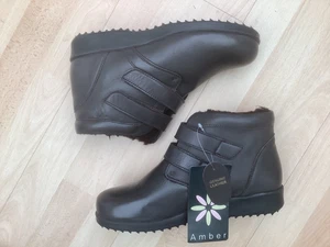 Amber black leather Velcr  boots Size  7 - Picture 1 of 6