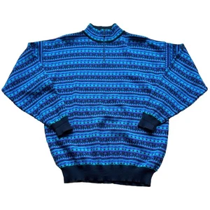 Demetre Vintage 90s Mens Wool Sweater Downhill Ski 1/4 Zip sz L Blue Purple Teal - Picture 1 of 8