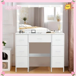 NUOVO Vanity Set Specchio Illuminato Led 7 Cassetti Grande Trucco Comodino Scrivania US - Foto 1 di 8