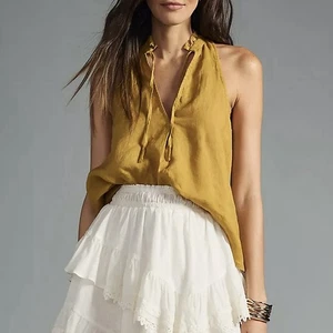 Anthropologie The Tavi Tank By Pilcro Small Mustard Yellow Linen Boho Lagenlook - Picture 1 of 13