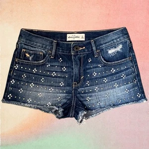 Abercrombie Kids Girls Rhinestone Jean Shorts Size 16 Cut Off Distressed Bling - Picture 1 of 5