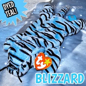 ☆ BLIZZARD ☆ Ty Beanie Babies *Hand-Dyed* TEAL & Black Stripes Tiger 1997 *MWMT* - Picture 1 of 4