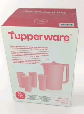 Juego de jarra y 4 vasos Tupperware Heritage rosa de 1 galón con tapas Foto 1 de 2