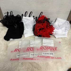 Romwe 4 pares de calcetines redondos con volantes y moño rojo blanco negro talla única - Imagen 1 de 4