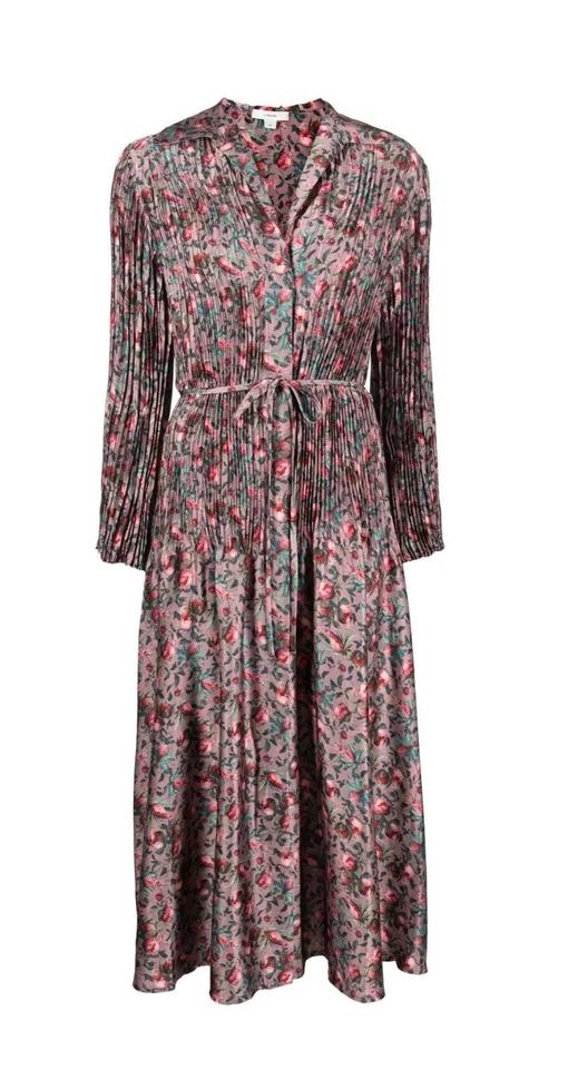 ***NUEVO SIN ETIQUETAS*** Ventas al por menor $1300 - Vestido camisero plisado Vince Berry Blooms talla mediana Foto 1 de 4