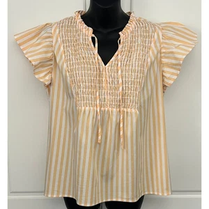 Candace Cameron Bure Smocked Top with Flutter Sleeve in Apricot Size S - Picture 1 of 6