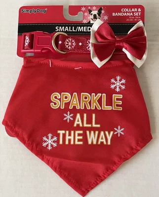 Juego de collar y bandana Simply Dog rojo para mascotas - Brilla todo el camino talla pequeña/mediana 10-16" Foto 1 de 4