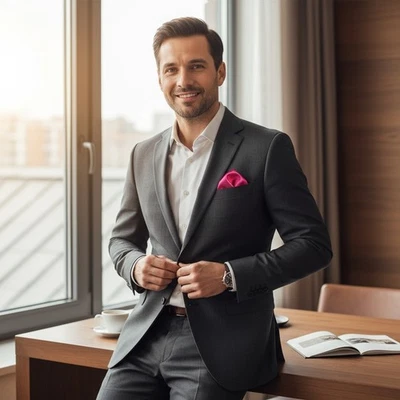 Nwot 9" X 9" Satin Pocket Square Pink, Solid.  - Image 1 of 4