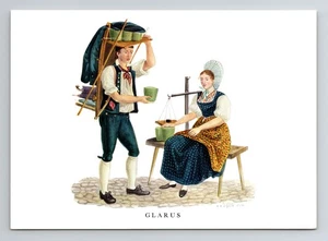 6x4" Postal Glarus - Antiguos trajes nacionales suizos por David Aloys Schmid - Imagen 1 de 2