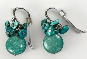 Vintage Barse Sterling Silver Turquoise Cluster Drop Dangle Dangle Earrings 925 - Picture 1 of 10
