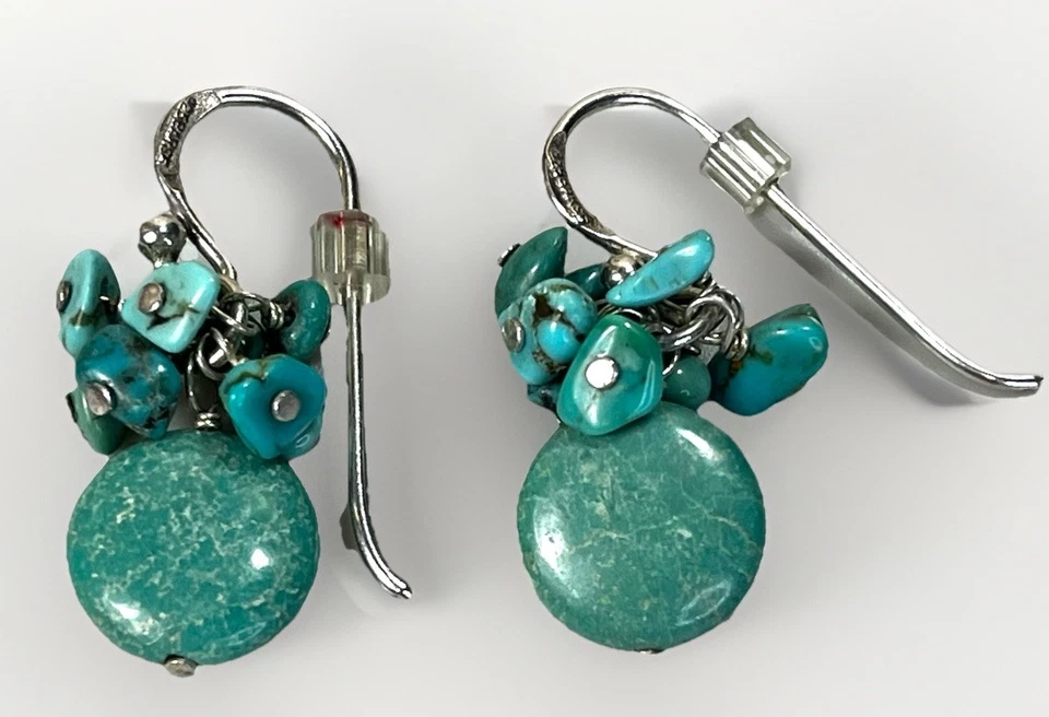 Vintage Barse Sterling Silver Turquoise Cluster Drop Dangle Dangle Earrings 925 - Image 1 of 4