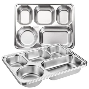 3 Pack Stainless Steel Rectangular Divided Plates Tray, 5 Sections Dinner Pla... - Picture 1 of 6