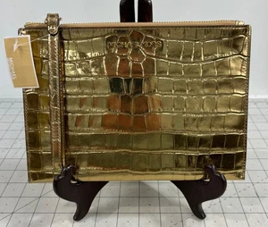 Michael Kors Gold Jet Set Travel XL Leder Clutch Neu Neu mit Etikett Handgelenktasche mit Riemen - Bild 1 von 7