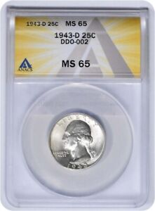 1943 D-DDO, 002 Washington Silver Quarter MS65 Certified- Doubled Die Obverse 